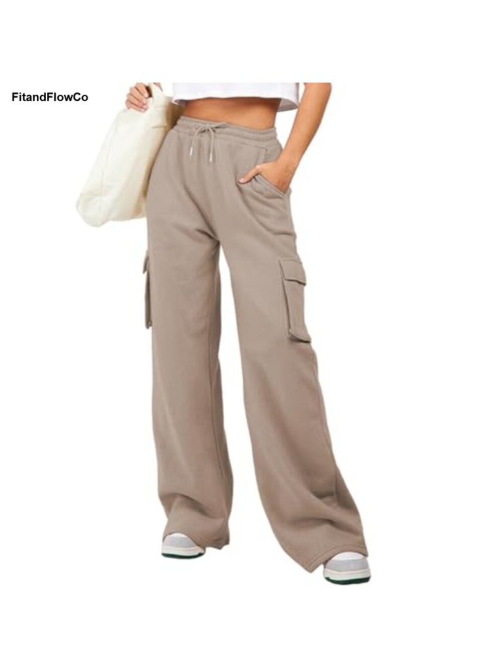 Cotton Cargo Sweatpants High Waisted Wide Leg Joggers
